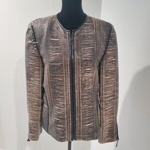 Lovely Black & Tan Faux Leather Snake Skin Pattern Zippered Jacket  size 8